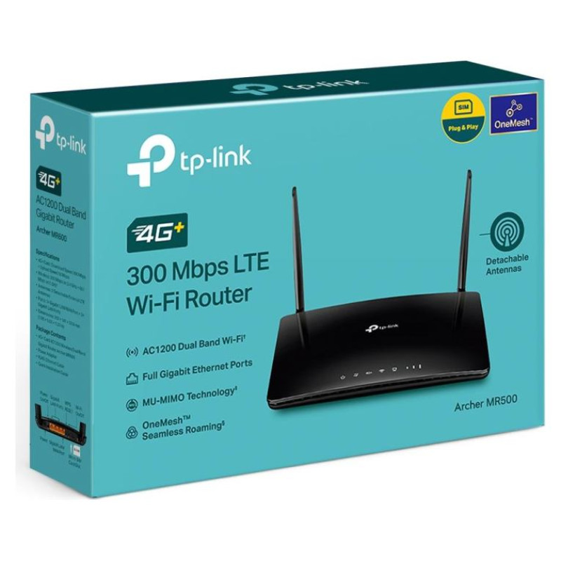 Tp-Link Wireless Router|TP-LINK|Wireless Router|1200 Mbps|IEEE 802.11a|IEEE 802.11 b/g|IEEE 802.11n|IEEE 802.11ac|3x10/100/1000M|LAN \ WAN ports 1|Number of antennas 2|4G|ARCHERMR500