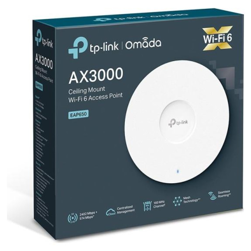 Tp-Link Access Point|TP-LINK|Omada|2976 Mbps|IEEE 802.11a/b/g|IEEE 802.11n|IEEE 802.11ac|IEEE 802.11ax|1xRJ45|EAP650
