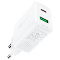 Acefast wall charger USB Type C / USB 20W, PPS, PD, QC 3.0, AFC, FCP white (A25 white)