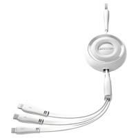 Joyroom Colorful Series S-A40 Cable Retractable 3in1 USB-A - USB-C / Lightning / Micro USB 1m - White