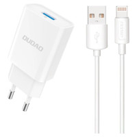 Dudao A4EU USB-A 2.1A wall charger - white + USB-A - Lightning cable