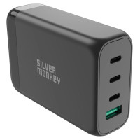 Silver Monkey SMA151 130W GaN charger 3xUSB-C PD USB-A QC 3.0 with detachable power cable - black