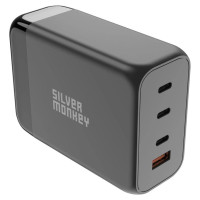 Silver Monkey SMA155 200W GaN charger 3xUSB-C PD USB-A QC 3.0 with detachable power cable - black
