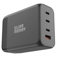 Silver Monkey SMA155 200W GaN charger 3xUSB-C PD USB-A QC 3.0 with detachable power cable - black