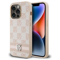Dkny Leather Checkered Mono Pattern & Printed Stripes case for iPhone 14 Pro - pink