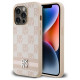 Dkny Leather Checkered Mono Pattern & Printed Stripes case for iPhone 14 Pro - pink