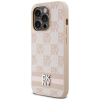 Dkny Leather Checkered Mono Pattern & Printed Stripes case for iPhone 14 Pro - pink