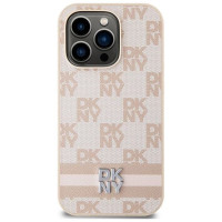 Dkny Leather Checkered Mono Pattern & Printed Stripes case for iPhone 14 Pro - pink