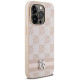 Dkny Leather Checkered Mono Pattern & Printed Stripes case for iPhone 14 Pro - pink