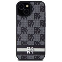 Dkny Leather Checkered Mono Pattern & Printed Stripes Case for iPhone 15/14/13 - Black