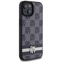 Dkny Leather Checkered Mono Pattern & Printed Stripes Case for iPhone 15/14/13 - Black