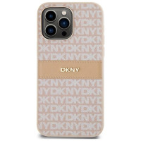 Dkny Leather Mono Stripe & Metal Logo case for iPhone 14 Pro Max - pink