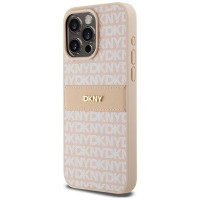 Dkny Leather Mono Stripe & Metal Logo case for iPhone 15 Pro Max - pink