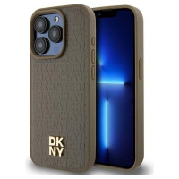 Dkny Leather Monogram Pattern Metal Logo MagSafe Case for iPhone 15 Pro - Brown