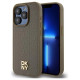 Dkny Leather Monogram Pattern Metal Logo MagSafe Case for iPhone 15 Pro - Brown