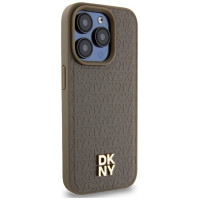 Dkny Leather Monogram Pattern Metal Logo MagSafe Case for iPhone 15 Pro - Brown