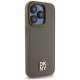 Dkny Leather Monogram Pattern Metal Logo MagSafe Case for iPhone 15 Pro - Brown