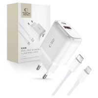Tech-Protect C20W USB-C PD 20W / USB-A QC 3.0 Charger with USB-C / Lightning Cable - White