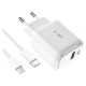 Tech-Protect C20W USB-C PD 20W / USB-A QC 3.0 Charger with USB-C / Lightning Cable - White