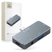 Tech-Protect HUB Tech-Protect V6 4in1 USB-C - USB-A 3.0 / USB-C PD100W / HDMI / mini jack 3.5mm - gray