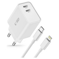 Tech-Protect C35W 2x USB-C PD 35W Wall Charger with USB-C / Lightning Cable - White