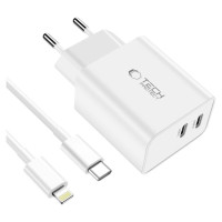 Tech-Protect C35W 2x USB-C PD 35W Wall Charger with USB-C / Lightning Cable - White