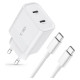 Tech-Protect C20W 2x USB-C PD 20W charger with USB-C / USB-C cable - white