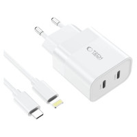 Tech-Protect C20W 2x USB-C PD 20W charger with USB-C / USB-C cable - white