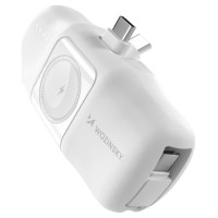 Wozinsky WF16-YCS 5000mAh 15W USB-C Mini Power Bank with Built-in USB-C Cable and Apple Watch Charger - White