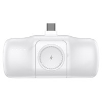 Wozinsky WF16-YCS 5000mAh 15W USB-C Mini Power Bank with Built-in USB-C Cable and Apple Watch Charger - White