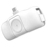 Wozinsky WF16-YCS 5000mAh 15W USB-C Mini Power Bank with Built-in USB-C Cable and Apple Watch Charger - White