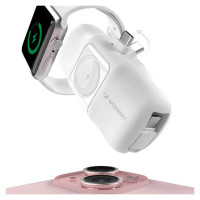 Wozinsky WF16-YCS 5000mAh 15W USB-C Mini Power Bank with Built-in USB-C Cable and Apple Watch Charger - White