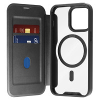Puro Book Mag MagSafe Leather Case with Flap and Card Slot for iPhone 16 Pro - Black