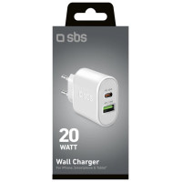 SBS TETRPD20W 20W USB-A USB-C Wall Charger with Power Delivery - White