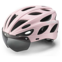 Rockbros Bike Helmet with Visor, Detachable UV Goggles, Detachable Visor, Unisex - Pink