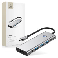 Tech-Protect HB04 HUB Adapter 9in1 USB-C + USB2.0 + USB3.0 + HDMI 4K 60Hz + SD / TF + PD100W + AV3.5 - gray