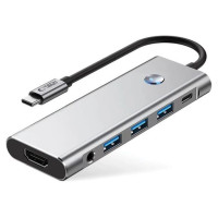Tech-Protect HB04 HUB Adapter 9in1 USB-C + USB2.0 + USB3.0 + HDMI 4K 60Hz + SD / TF + PD100W + AV3.5 - gray