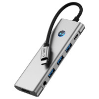 Tech-Protect HB04 HUB Adapter 9in1 USB-C + USB2.0 + USB3.0 + HDMI 4K 60Hz + SD / TF + PD100W + AV3.5 - gray