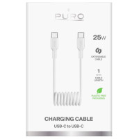 Puro 25W USB-C Spiral Cable - USB-C 1m - White