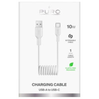 Puro 10W USB-A - USB-C Spiral Cable 1m - White