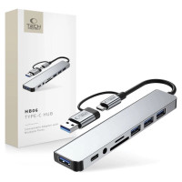 Tech-Protect HB06 HUB Adapter 8in1 TYPE-C + USB2.0 + USB3.0 + SD/TF + AV3.5 - gray