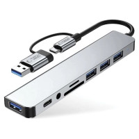 Tech-Protect HB06 HUB Adapter 8in1 TYPE-C + USB2.0 + USB3.0 + SD/TF + AV3.5 - gray