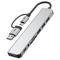 Tech-Protect HB06 HUB Adapter 8in1 TYPE-C + USB2.0 + USB3.0 + SD/TF + AV3.5 - gray