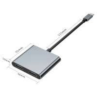 Tech-Protect HB08 4in1 USB-C + USB2.0 + 2 x HDMI 4K 60HZ adapter - gray