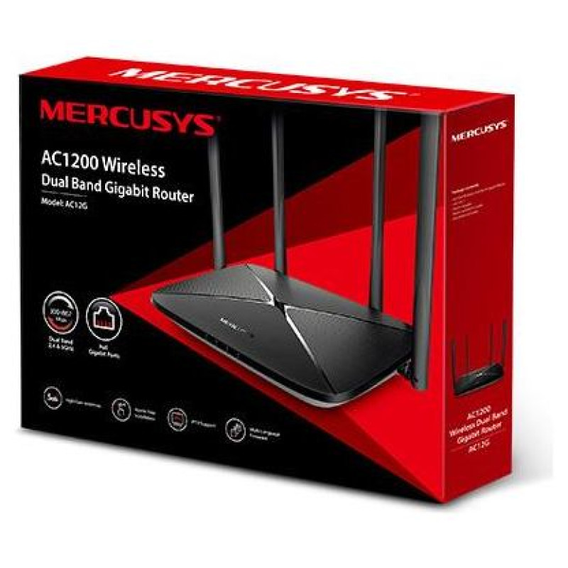 Mercusys Wireless Router|MERCUSYS|Wireless Router|1167 Mbps|IEEE 802.11a|IEEE 802.11 b/g|IEEE 802.11n|IEEE 802.11ac|1 WAN|3x10/100/1000M|LAN \ WAN ports 4|Number of antennas 4|AC12G