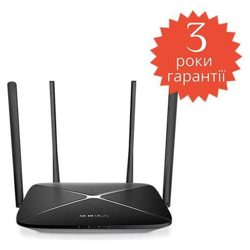 Mercusys Wireless Router|MERCUSYS|Wireless Router|1167 Mbps|IEEE 802.11a|IEEE 802.11 b/g|IEEE 802.11n|IEEE 802.11ac|1 WAN|3x10/100/1000M|LAN \ WAN ports 4|Number of antennas 4|AC12G