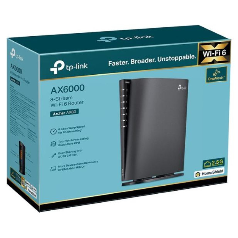 Tp-Link Wireless Router|TP-LINK|Wireless Router|6000 Mbps|Wi-Fi 6|USB 3.0|3x10/100/1000M|LAN \ WAN ports 2|ARCHERAX80