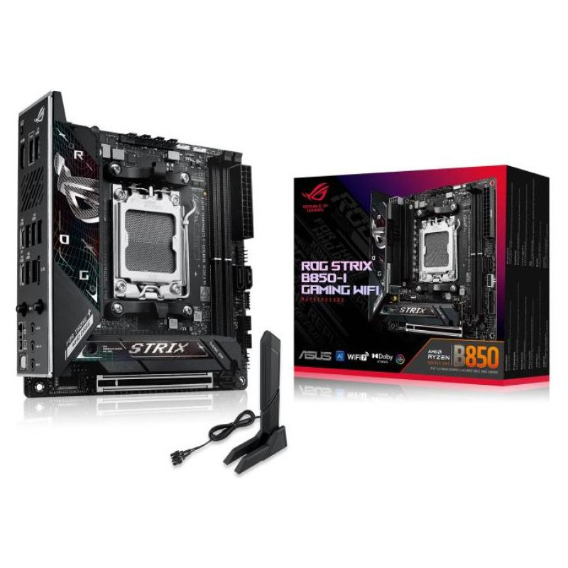 Asus Mainboard|ASUS|AMD B850|SAM5|Mini-ITX|Memory DDR5|Memory slots 2|1xPCI-Express 4.0 16x|1xPCI-Express 5.0 16x|2xM.2|1xHDMI|1xAudio-In|1xAudio-Out|1xMicrophone|2xUSB 2.0|5xUSB 3.2|1xUSB-C|1xOptical S/PDIF|1xRJ45|STRIXB850-IGAMINGWIFI