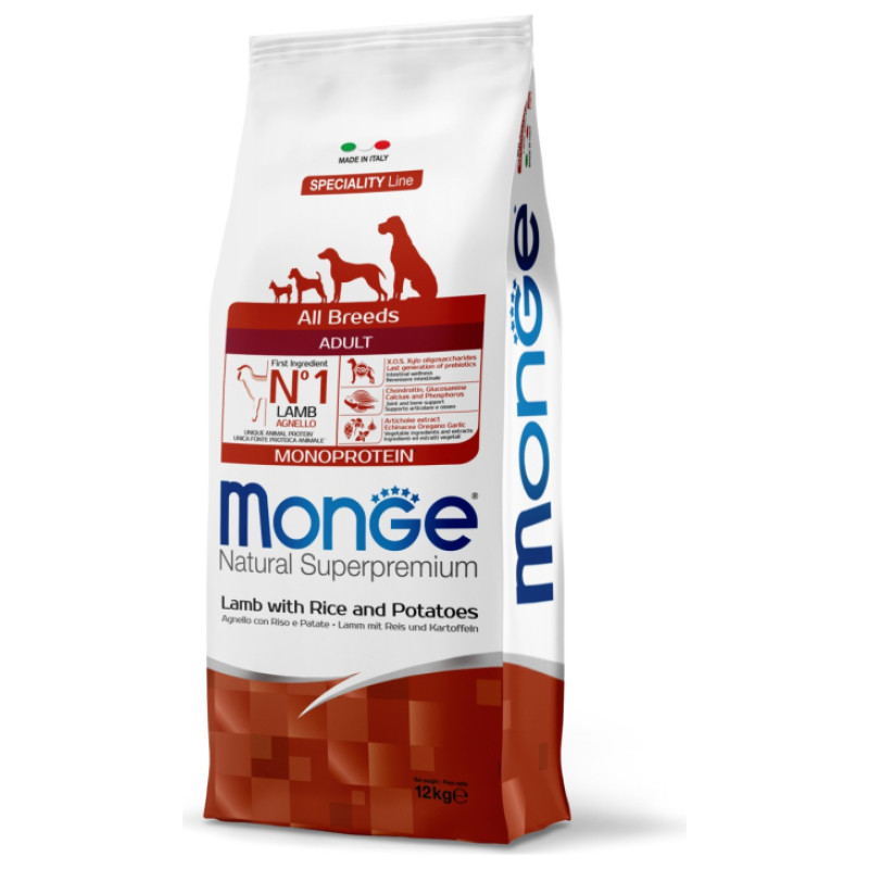 Monge Dog All Breeds Adult Monoprotein Lamb with Rice and Potatoes 12 kg