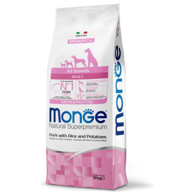 Monge Dog All Breeds Adult Monoprotein Pork with Rice and Potatoes 12 kg
